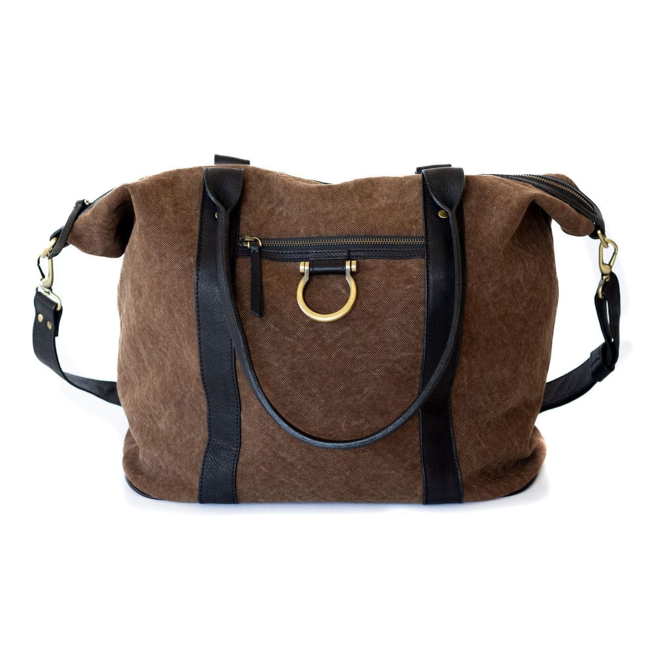 So Honey Canvas Weekender - Brown Canvas Black Raw Leather | Sapahn.
