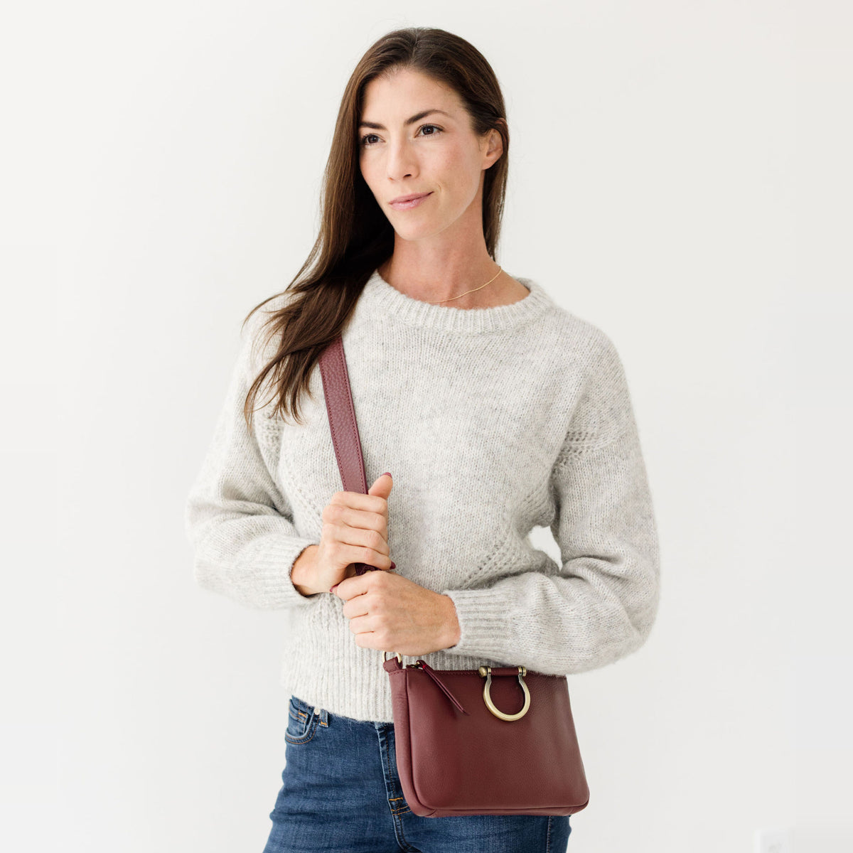 Sapahn Ada Crossbody in Burgundy Oil Leather #Color_Burgundy Oil Leather