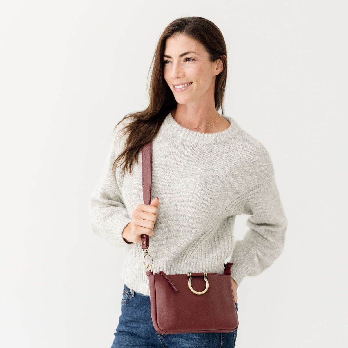 Sapahn Ada Crossbody in Burgundy Oil Leather #Color_Burgundy Oil Leather