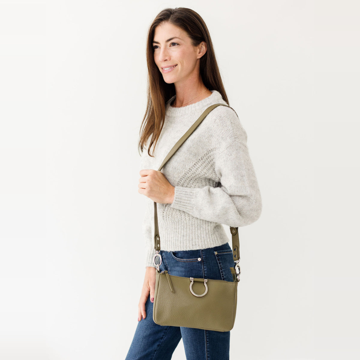 Sapahn Ada Crossbody in Silver Olive Oil Leather #Color_Silver Olive Oil Leather