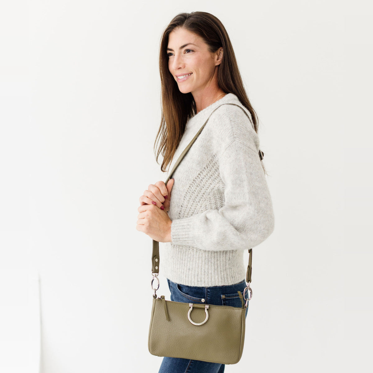 Sapahn Ada Crossbody in Silver Olive Oil Leather #Color_Silver Olive Oil Leather