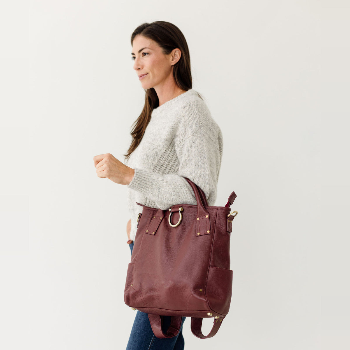 Sapahn Chloe Convertible Backpack and Crossbody Bag in Burgundy Oil Leather #Color_Burgundy Oil Leather