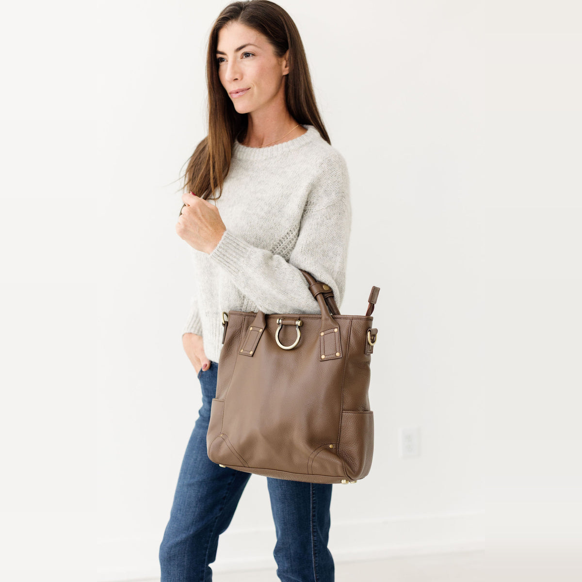 Sapahn Chloe Convertible Backpack and Crossbody Bag in Toffee Oil Leather #Color_Toffee Oil Leather