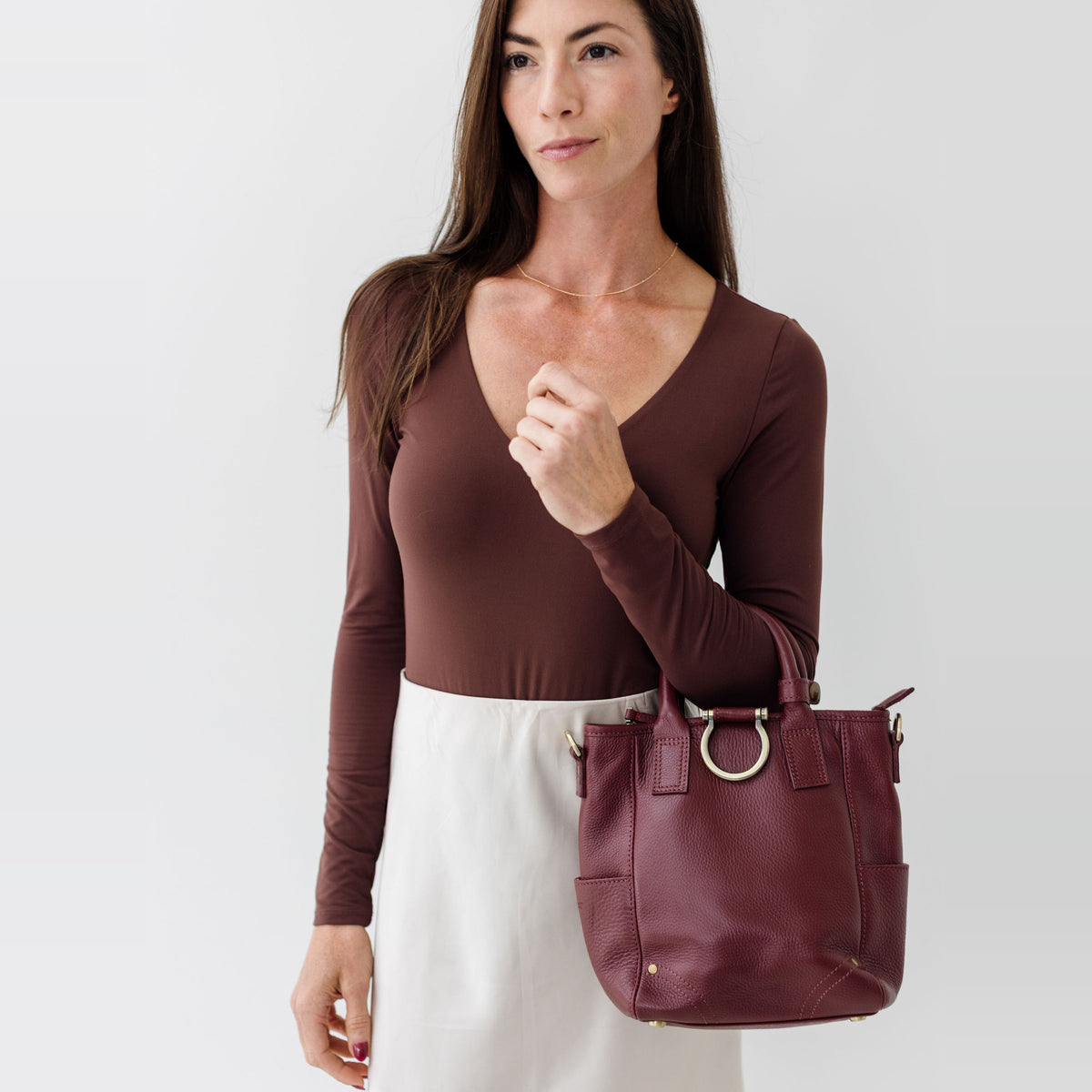 Sapahn Chloe Mini Convertible Backpack and Crossbody in Burgundy Oil Leather #Color_Burgundy Oil Leather