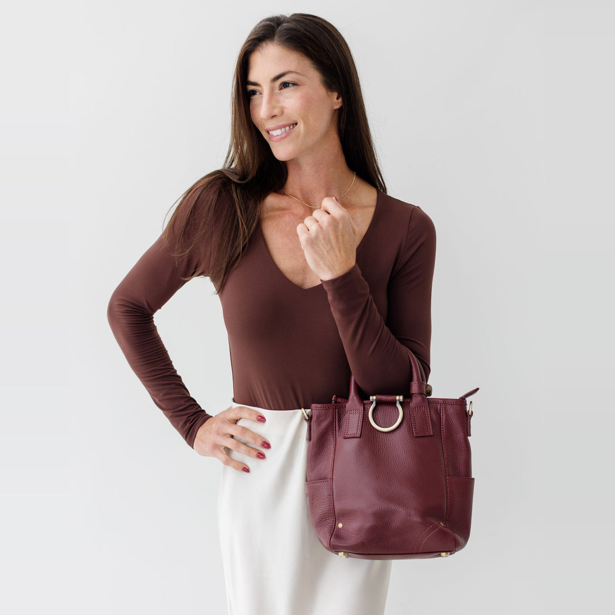 Sapahn Chloe Mini Convertible Backpack and Crossbody in Burgundy Oil Leather #Color_Burgundy Oil Leather