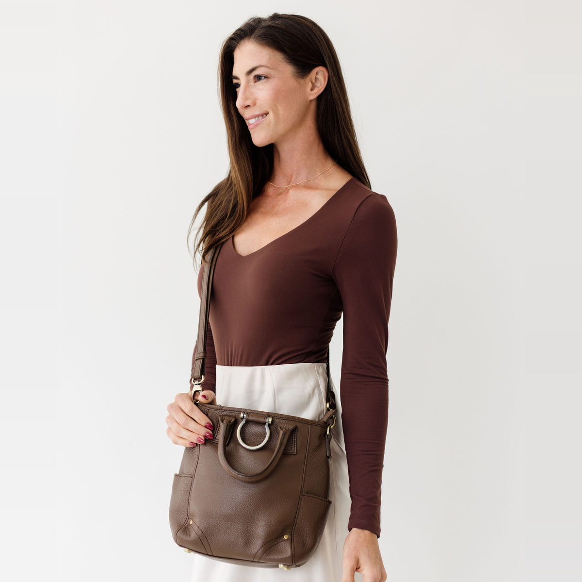 Sapahn Chloe Mini Convertible Backpack and Crossbody in Toffee Oil Leather #Color_Toffee Oil Leather