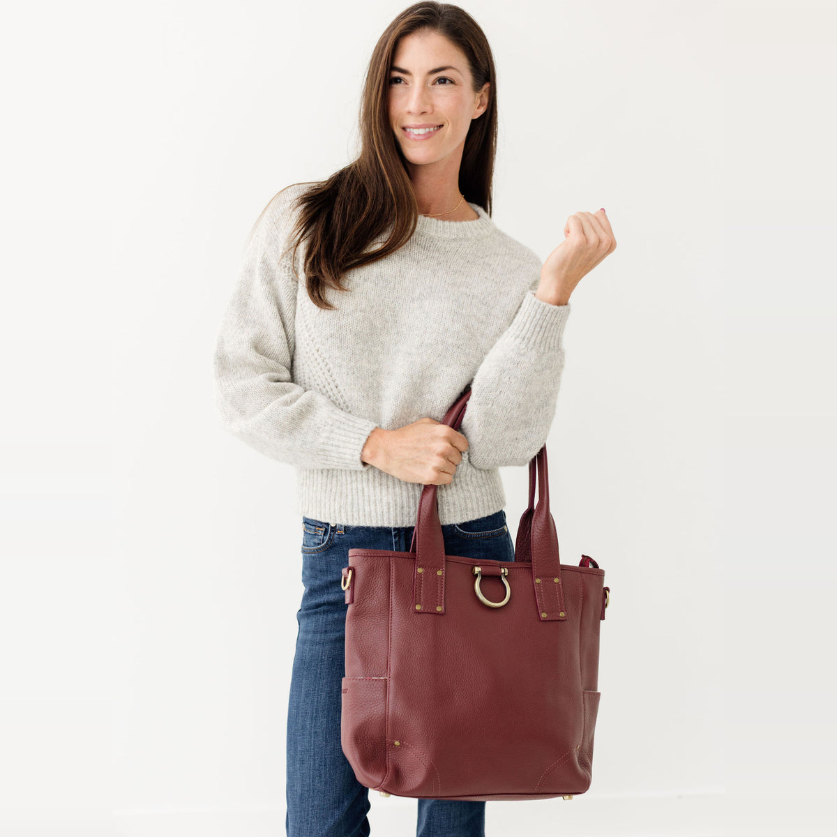 Sapahn Chloe Tote Bag in Burgundy Oil Leather #Color_Burgundy Oil Leather