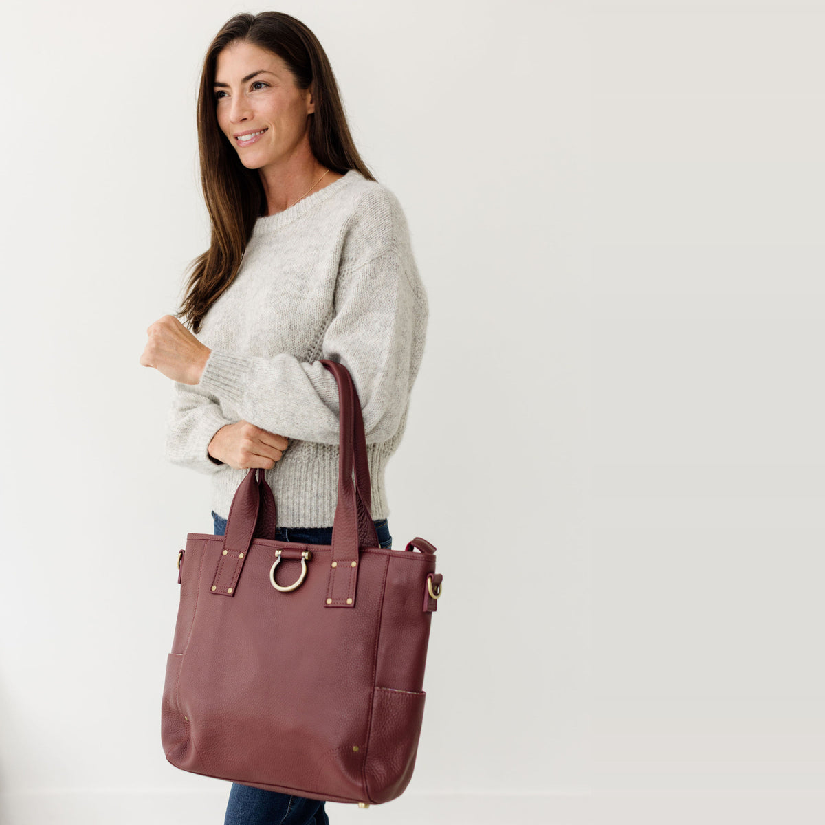 Sapahn Chloe Tote Bag in Burgundy Oil Leather #Color_Burgundy Oil Leather