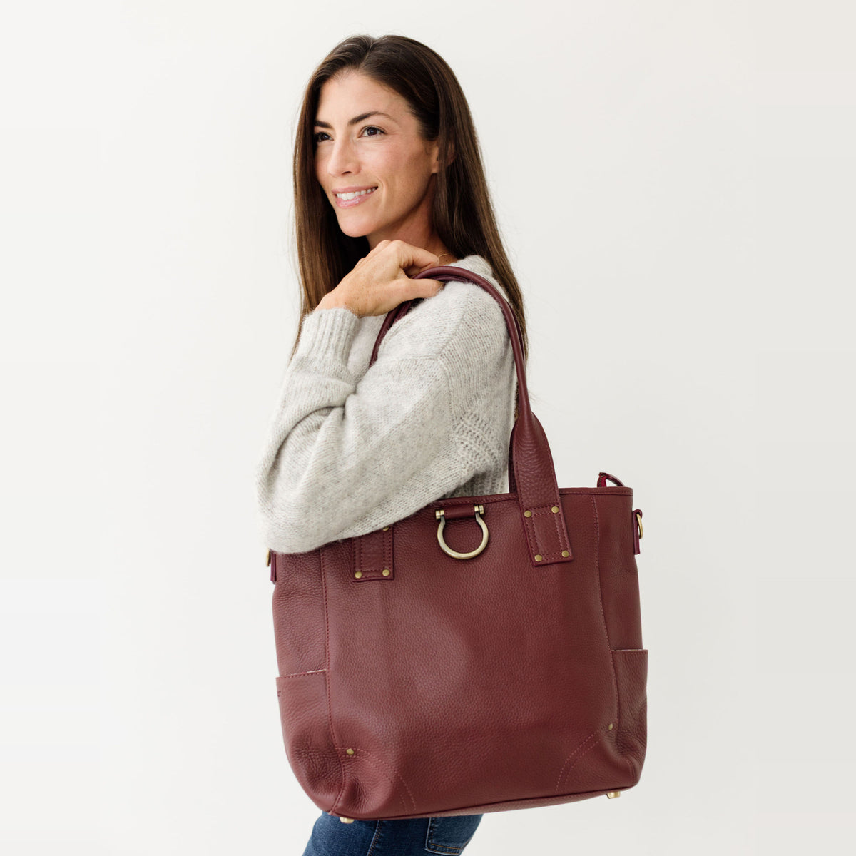 Sapahn Chloe Tote Bag in Burgundy Oil Leather #Color_Burgundy Oil Leather