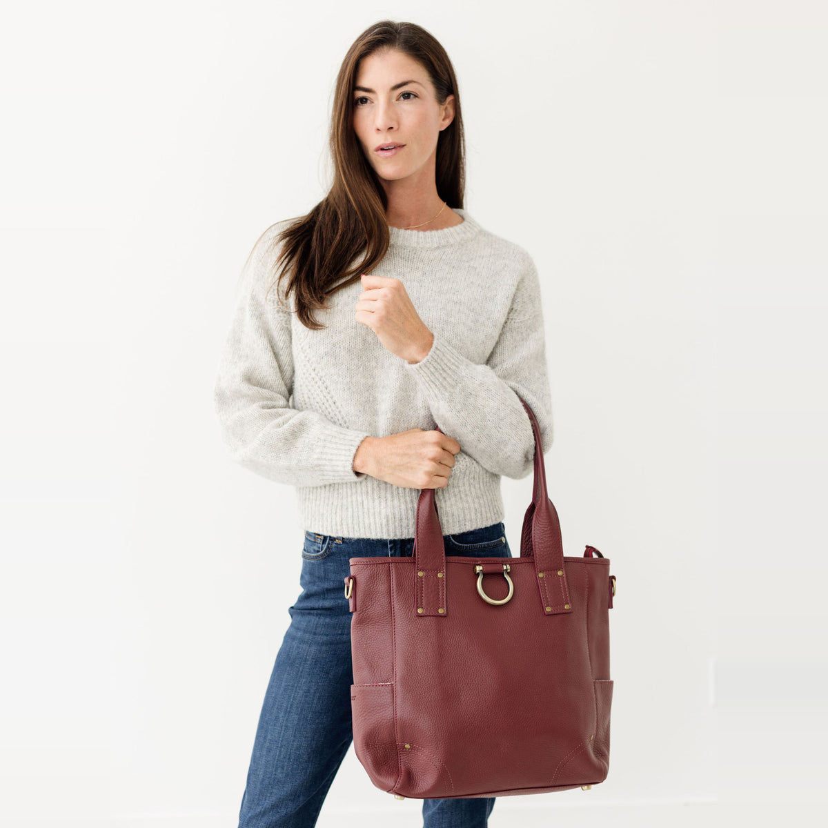 Sapahn Chloe Tote Bag in Burgundy Oil Leather #Color_Burgundy Oil Leather