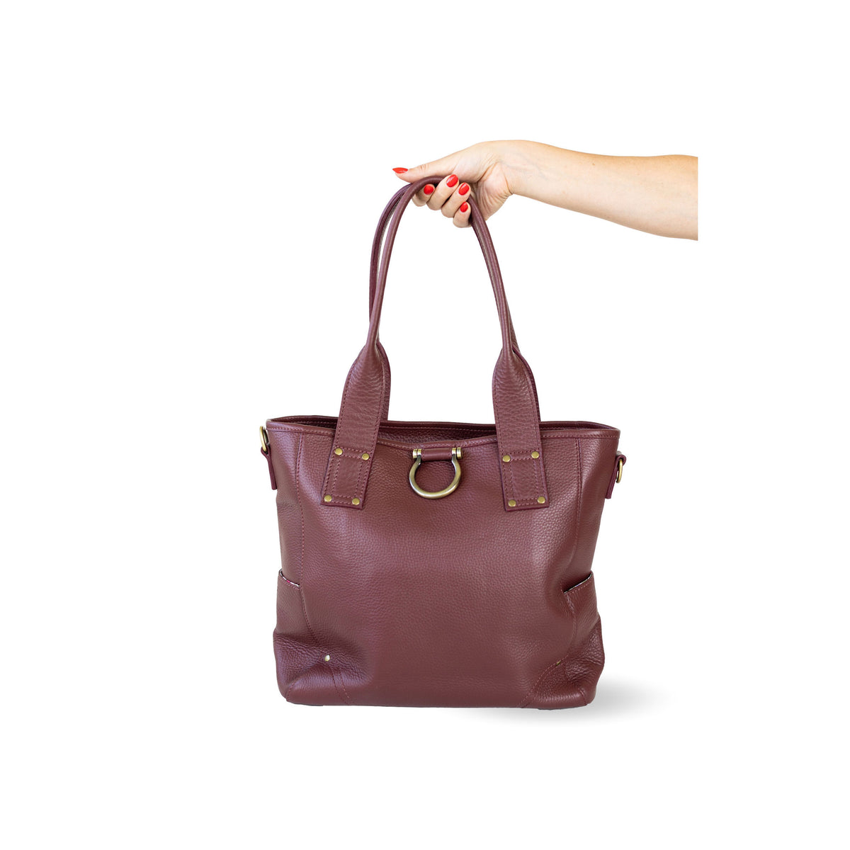 Sapahn Chloe Tote Bag in Burgundy Oil Leather #Color_Burgundy Oil Leather