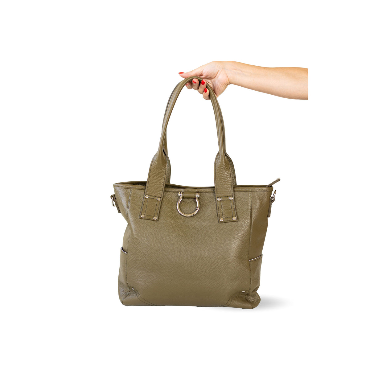 Sapahn Chloe Tote Bag in Silver Olive Oil Leather #Color_Silver Olive Oil Leather
