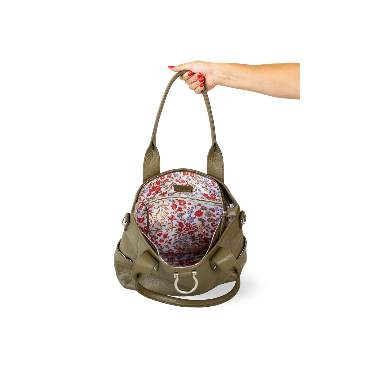 Sapahn Chloe Tote Bag in Silver Olive Oil Leather #Color_Silver Olive Oil Leather