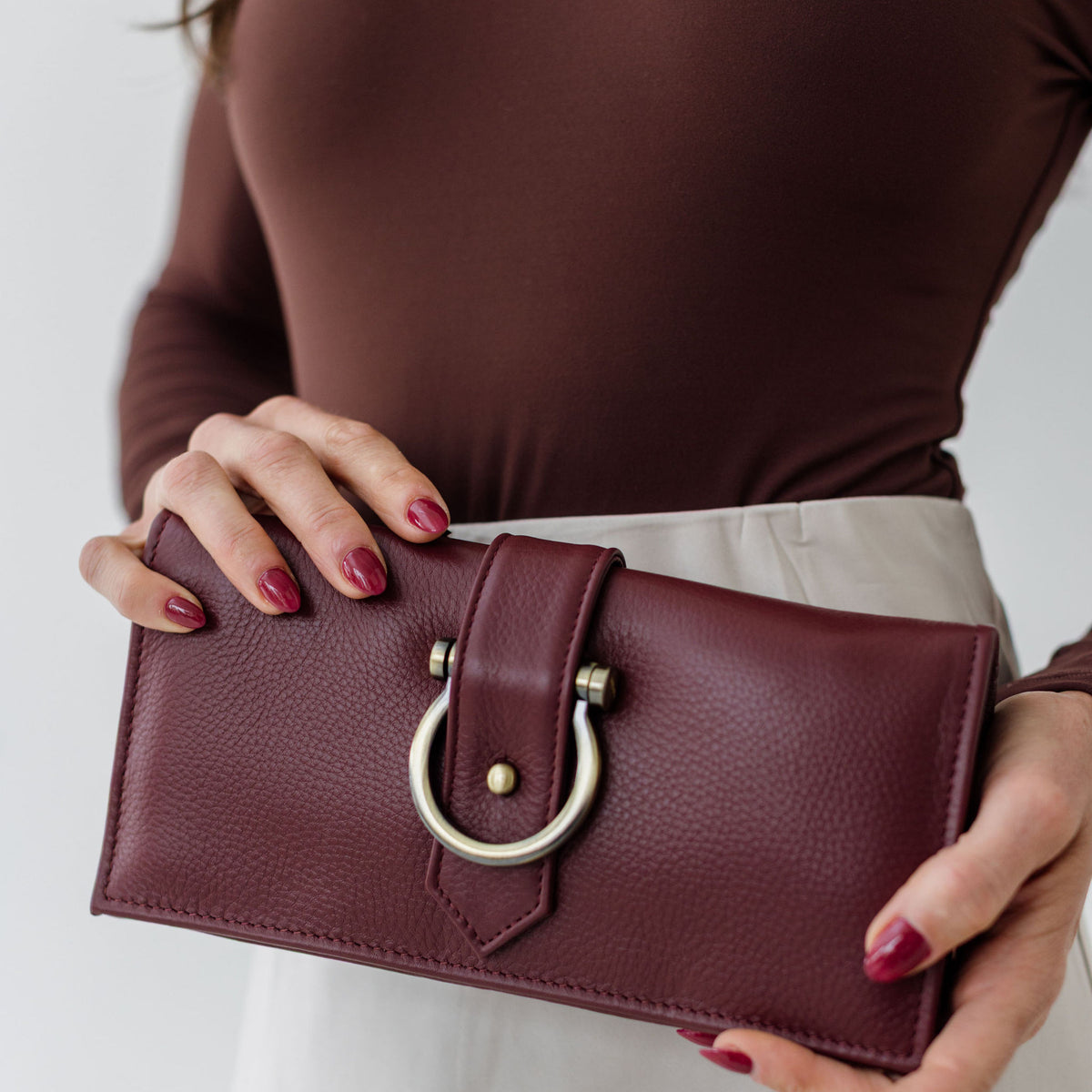 Sapahn Ciara Crossbody and Wallet in Burgundy Oil Leather #Color_Burgundy Oil Leather