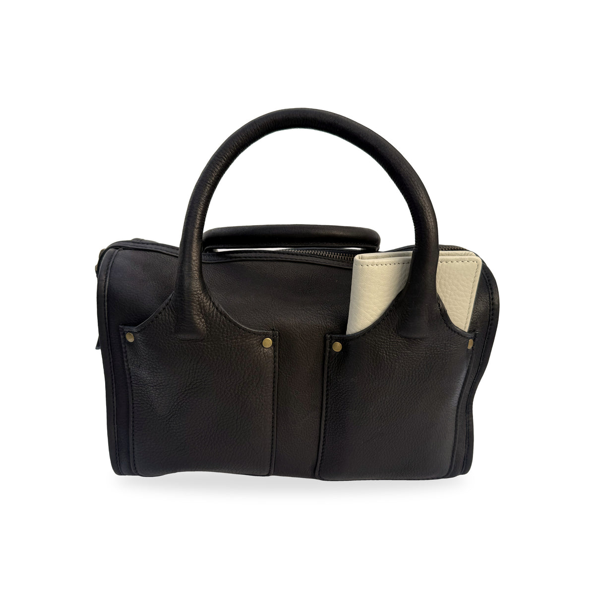 Sapahn Dawn Bowler Bag in Black Raw Leather #Color_Black Raw Leather
