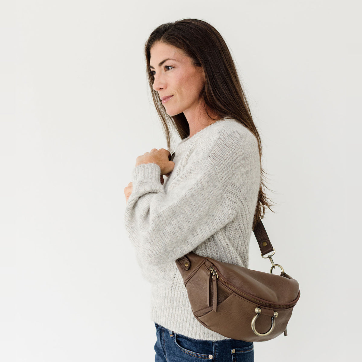 Sapahn Dominique Mini Sling Bag in Toffee Oil Leather #Color_Toffee Oil Leather