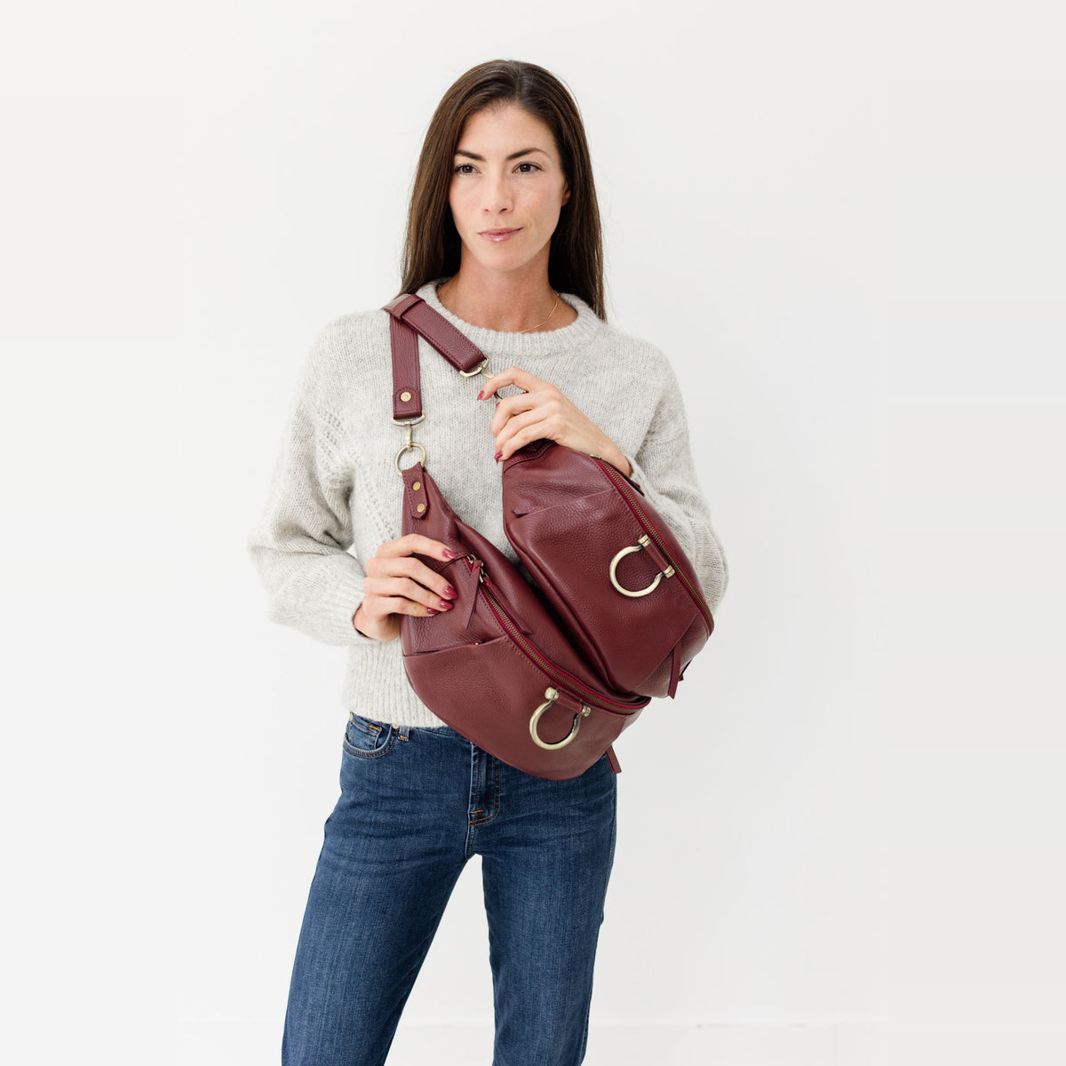 Sapahn Dominique Sling Bag in Burgundy Oil Leather #Color_Burgundy Oil Leather