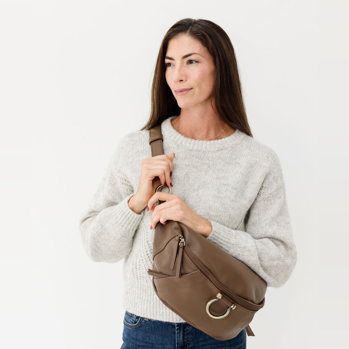 Sapahn Dominique Sling Bag in Toffee Oil Leather #Color_Toffee Oil Leather