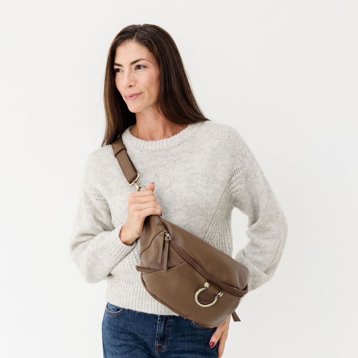Sapahn Dominique Sling Bag in Toffee Oil Leather #Color_Toffee Oil Leather