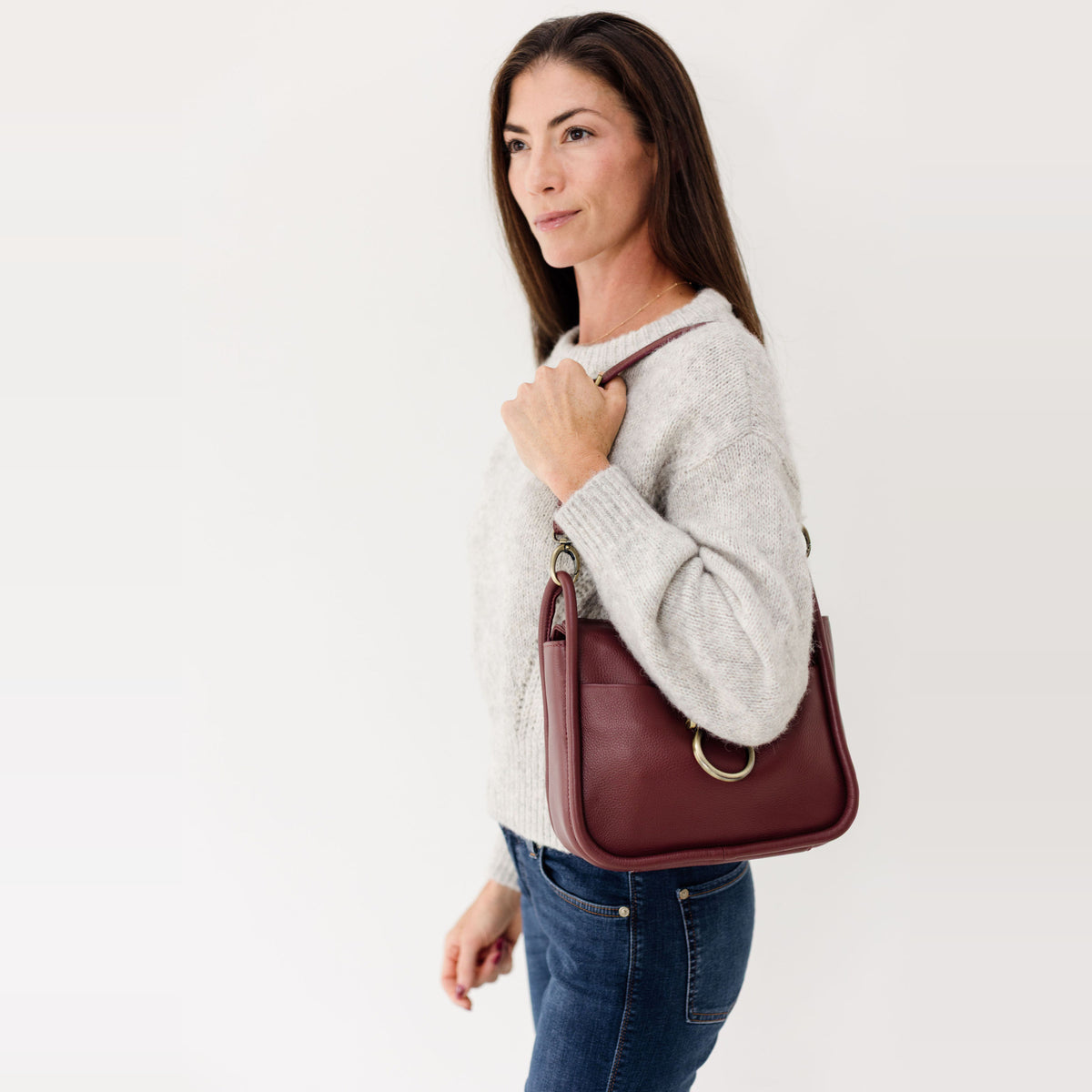 Sapahn Frida Shoulder Bag in Burgundy Oil Leather #Color_Burgundy Oil Leather