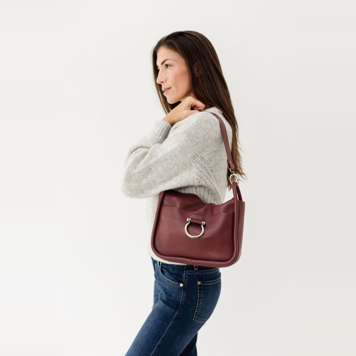 Sapahn Frida Shoulder Bag in Burgundy Oil Leather #Color_Burgundy Oil Leather