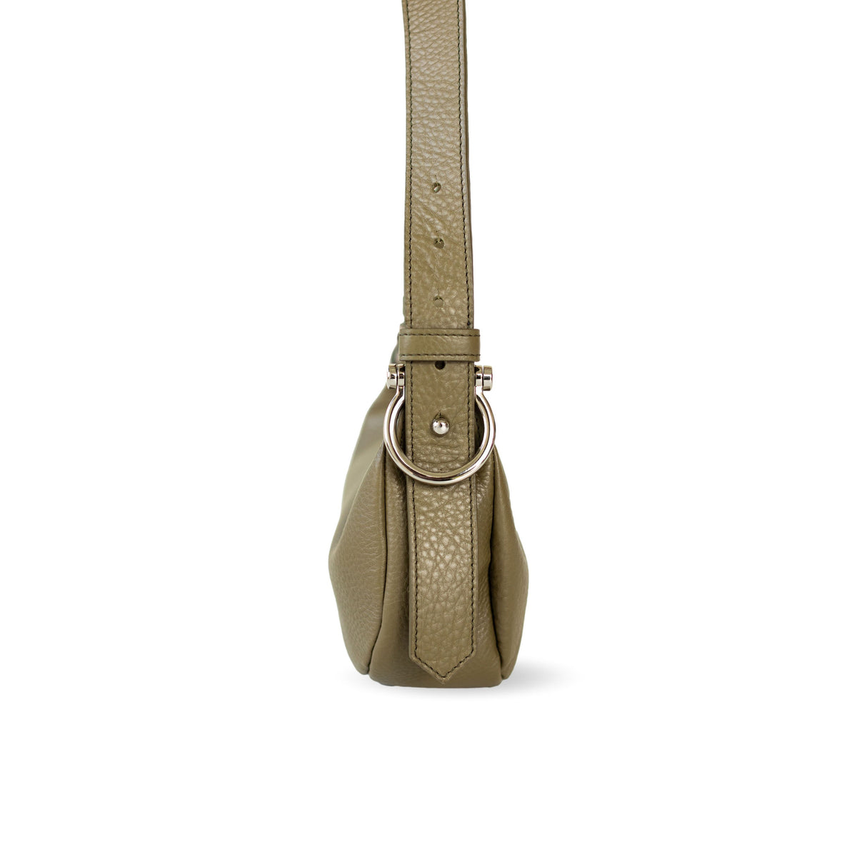 Sapahn Kelly Shoulder Bag in Silver Olive Oil Leather #Color_Silver Olive Oil Leather