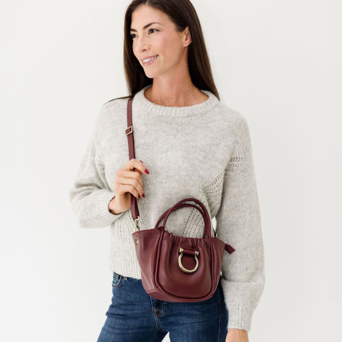 Sapahn Lily Crossbody in Burgundy Oil Leather #Color_Burgundy Oil Leather