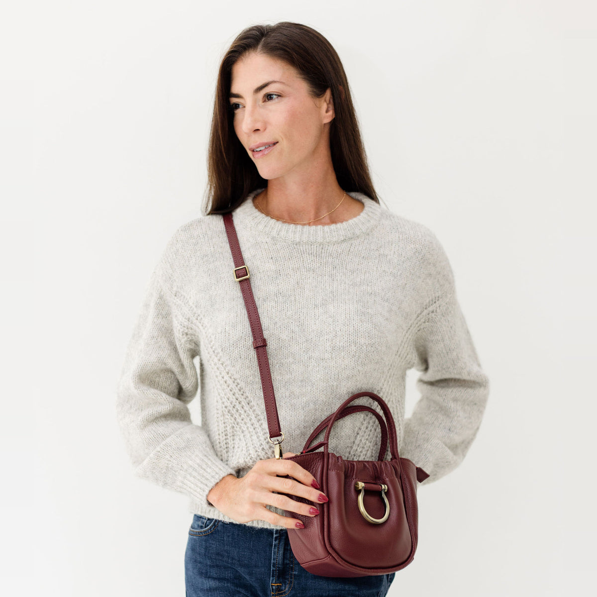 Sapahn Lily Crossbody in Burgundy Oil Leather #Color_Burgundy Oil Leather