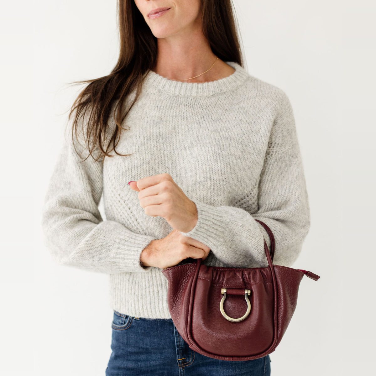 Sapahn Lily Crossbody in Burgundy Oil Leather #Color_Burgundy Oil Leather