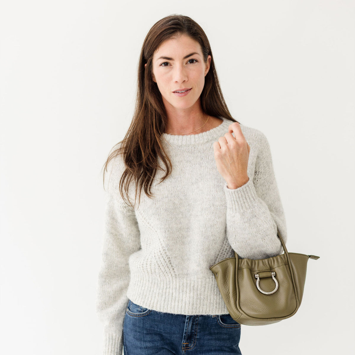 Sapahn Lily Crossbody in Silver Olive Oil Leather #Color_Silver Olive Oil Leather