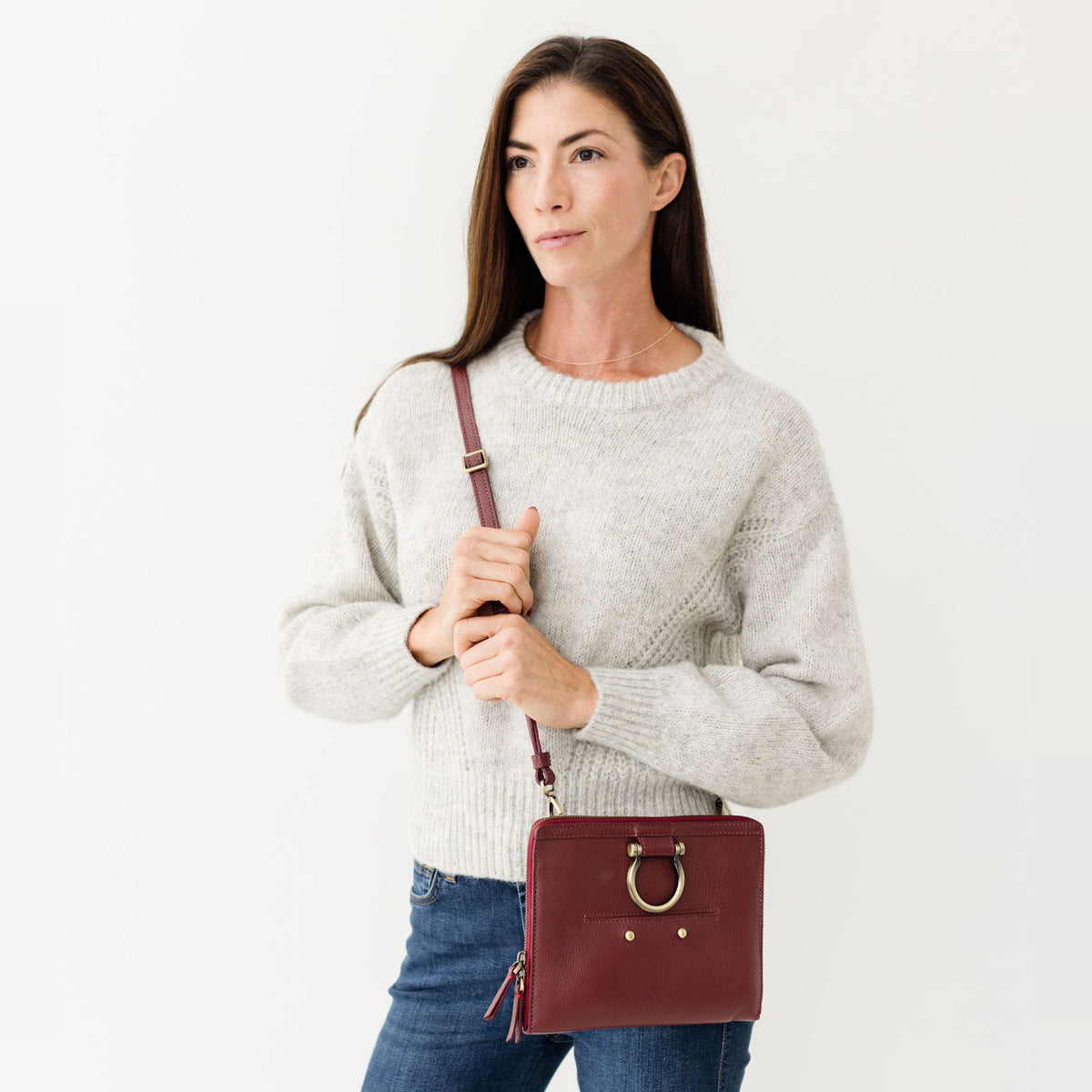 Sapahn M Mini Crossbody in Burgundy Oil Leather #Color_Burgundy Oil Leather