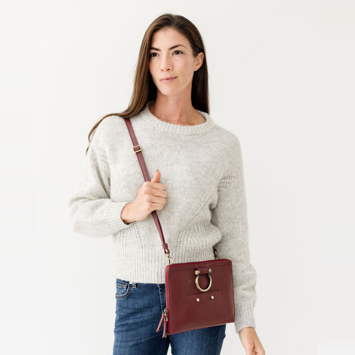 Sapahn M Mini Crossbody in Burgundy Oil Leather #Color_Burgundy Oil Leather