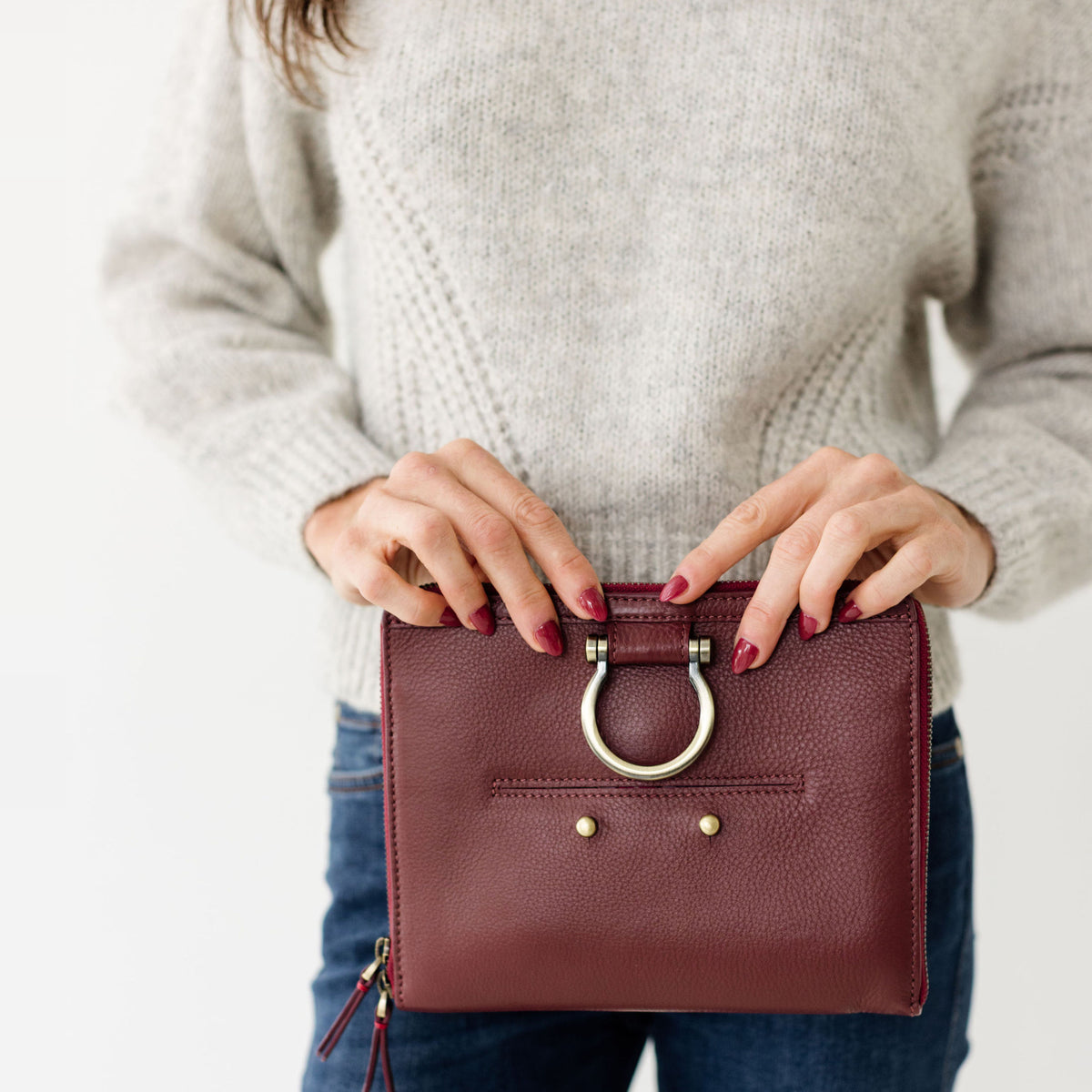 Sapahn M Mini Crossbody in Burgundy Oil Leather #Color_Burgundy Oil Leather