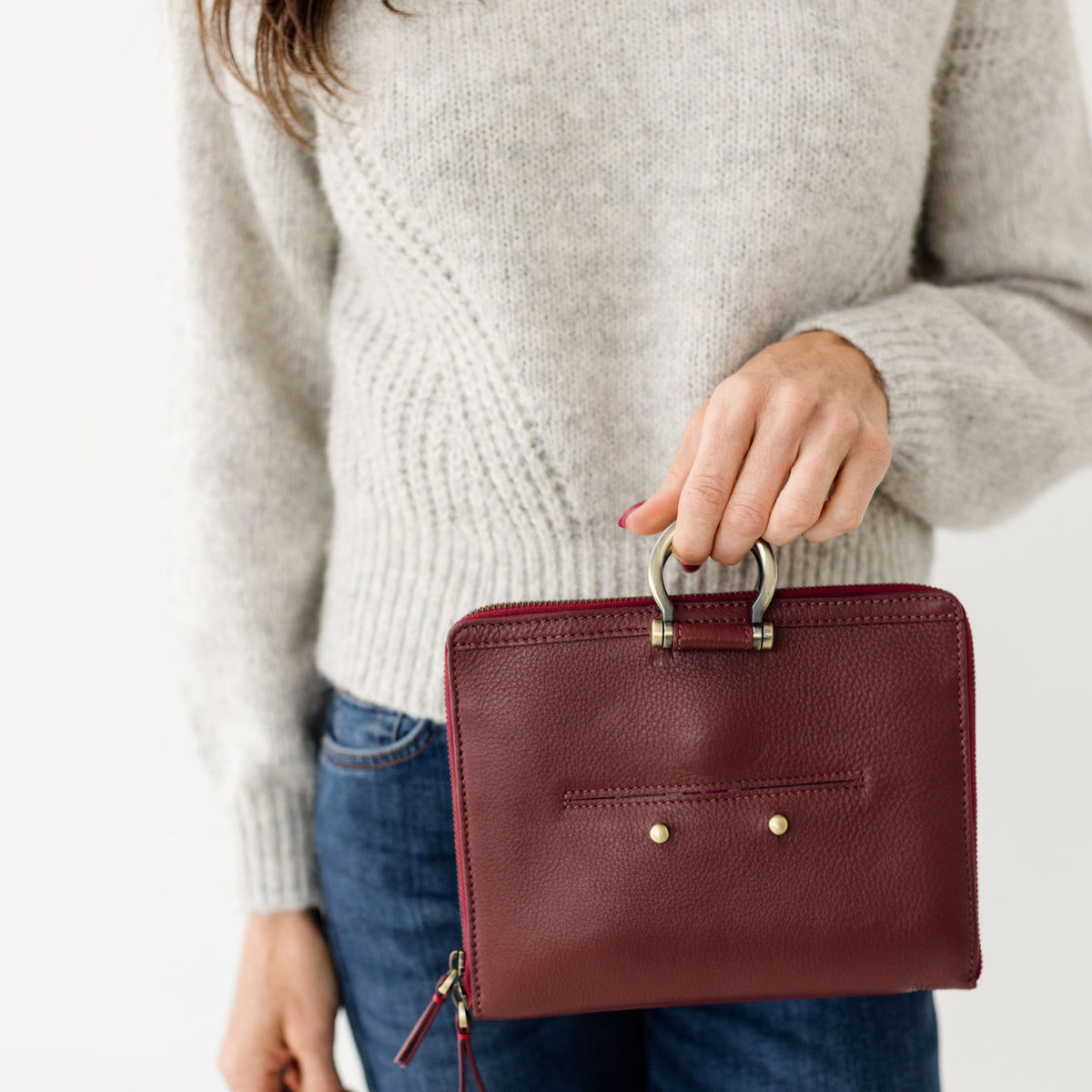 Sapahn M Mini Crossbody in Burgundy Oil Leather #Color_Burgundy Oil Leather