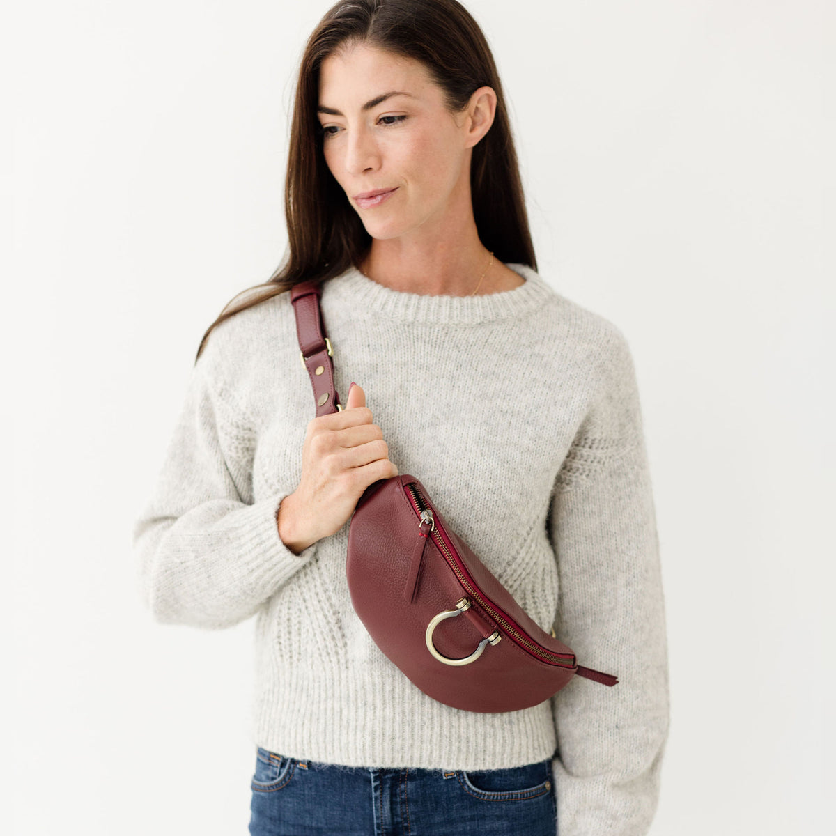 Sapahn Poole Belt Bag in Burgundy Oil Leather #Color_Burgundy Oil Leather