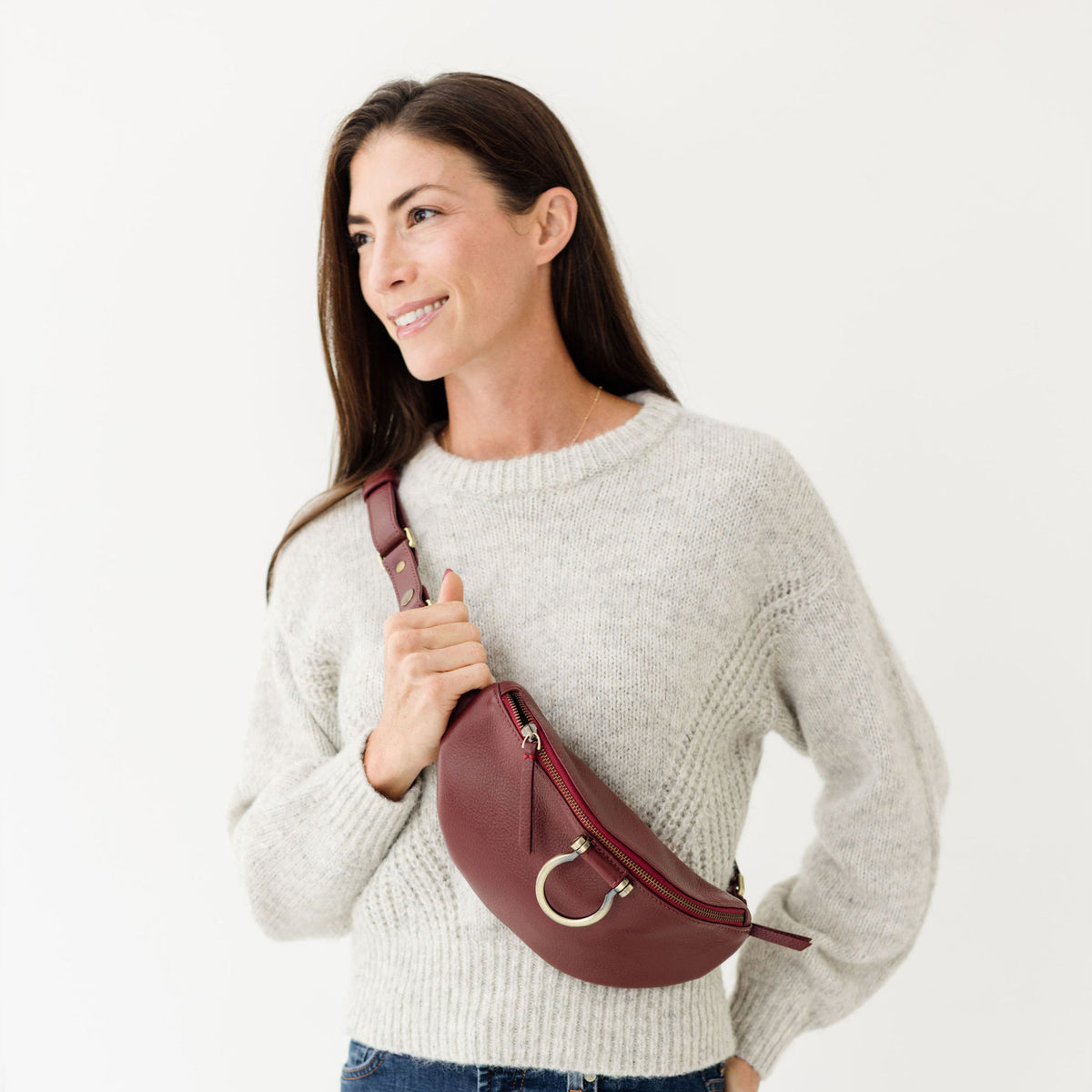 Sapahn Poole Belt Bag in Burgundy Oil Leather #Color_Burgundy Oil Leather