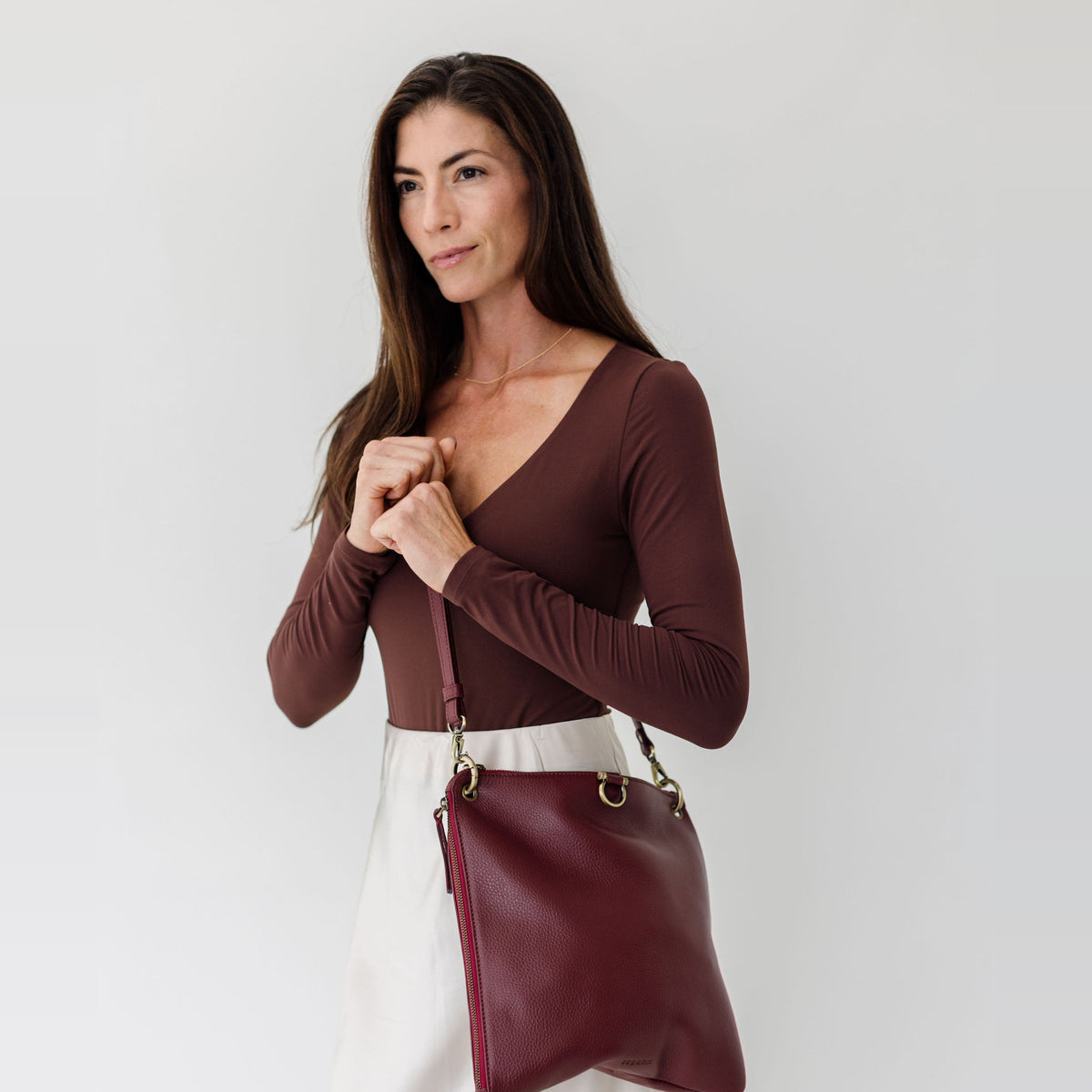 Sapahn Rin Crossbody in Burgundy Oil Leather #Color_Burgundy Oil Leather
