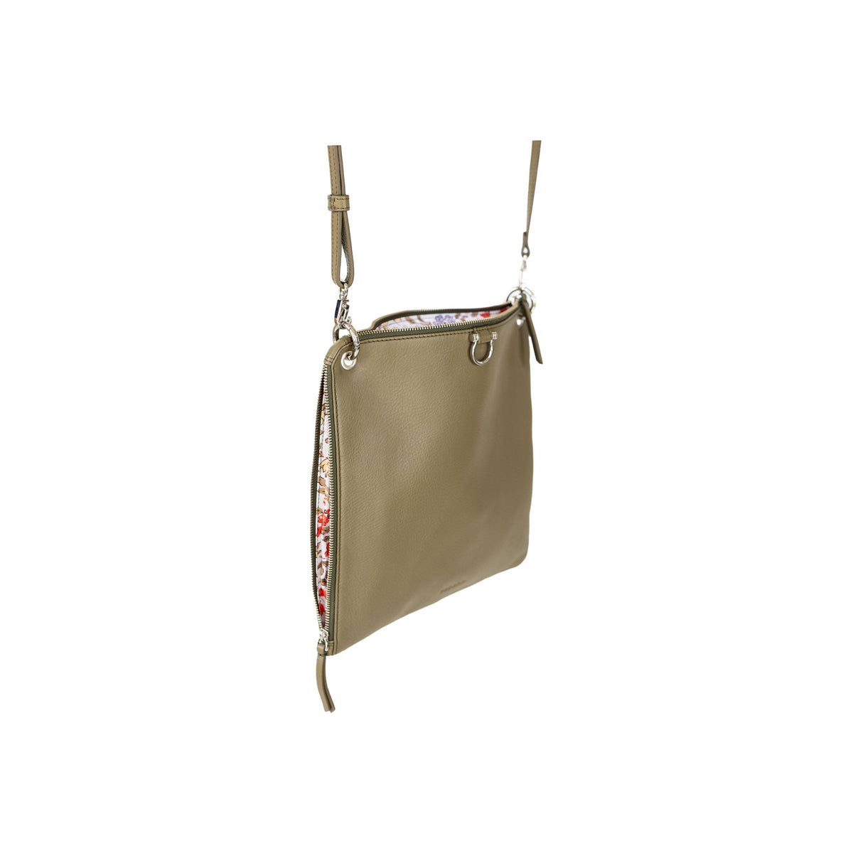 Sapahn Rin Crossbody in Silver Olive Oil Leather #Color_Silver Olive Oil Leather