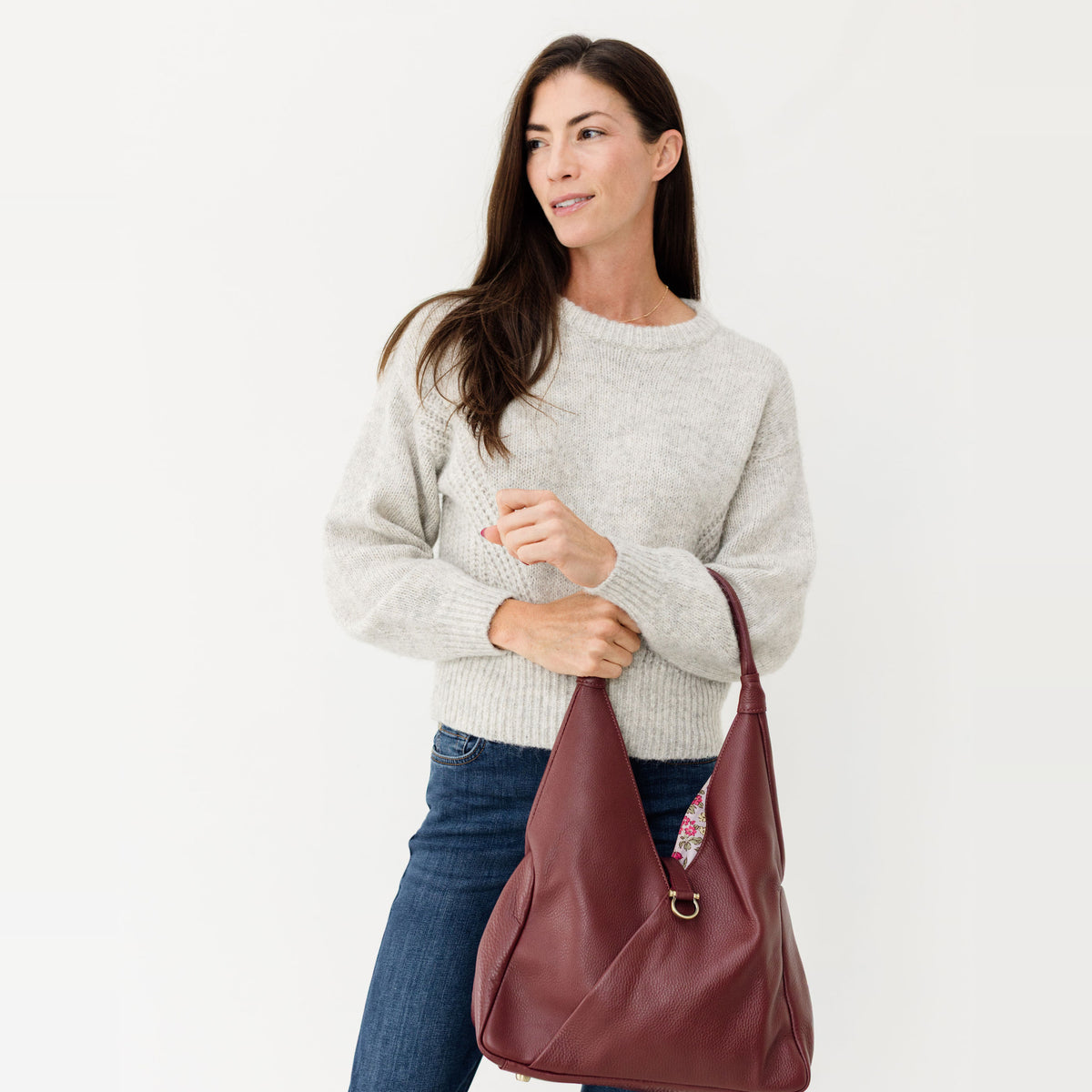 Sapahn Sasha Shoulder Bag in Burgundy Oil Leather #Color_Burgundy Oil Leather
