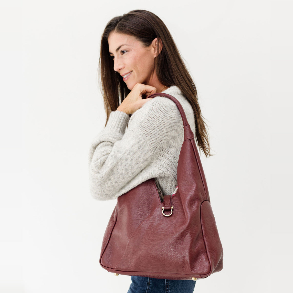 Sapahn Sasha Shoulder Bag in Burgundy Oil Leather #Color_Burgundy Oil Leather