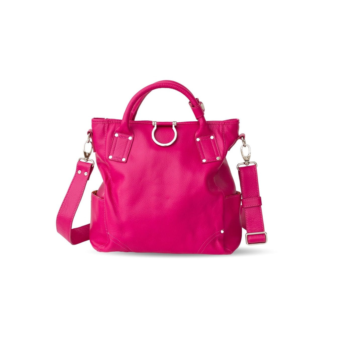 Chloe Convertible Backpack and Crossbody Bag - Silver Fuchsia Oil Leather | Sapahn.