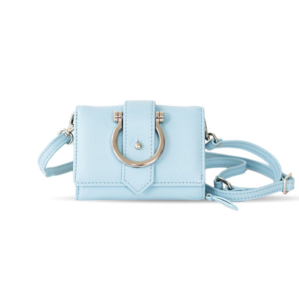 23SS新作★CODE GRAPHY★LEATHER STRING BUCKLE MINI CROSS BAG Women's Light blue Leather Mini crossbody bag | Valextra