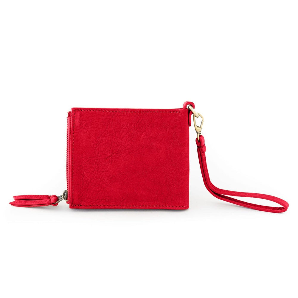 carol silver leather mini backpack with central zip Noelle Leather Billfold Wristlet Wallet Red Raw Leather