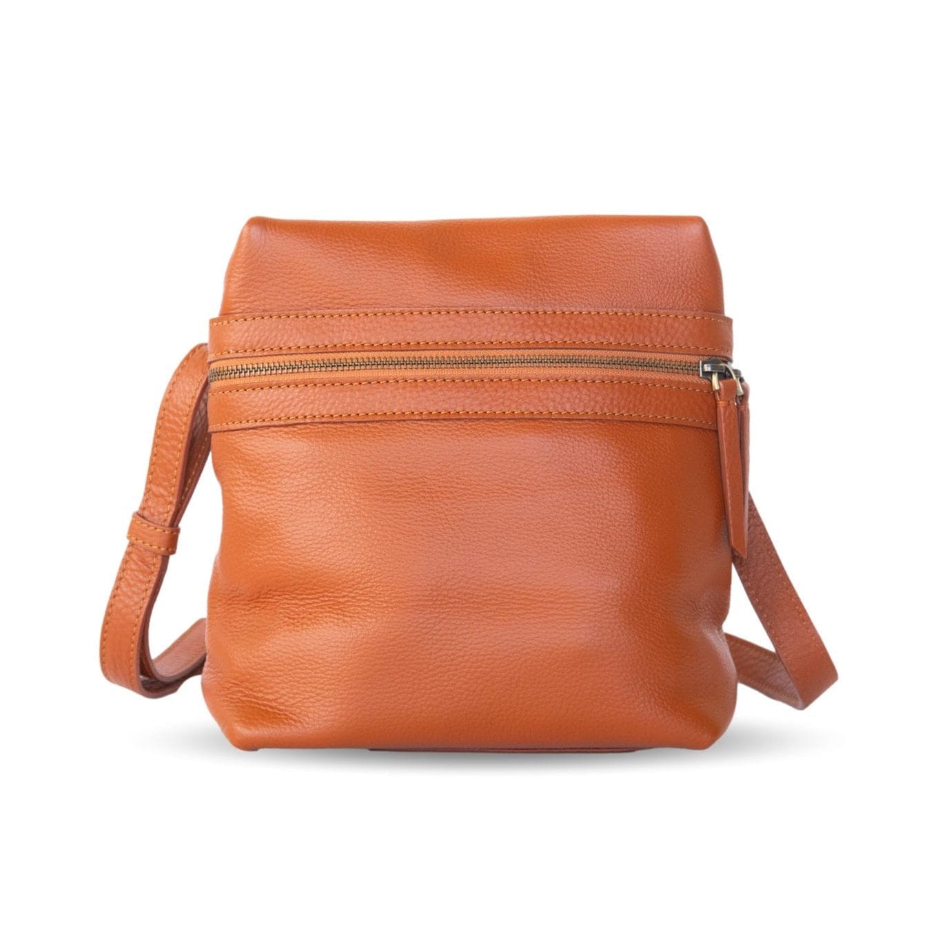 MARGOT genuine LEATHER Crossbody Brown bag purse ZIP TOP front pocket 50  strap