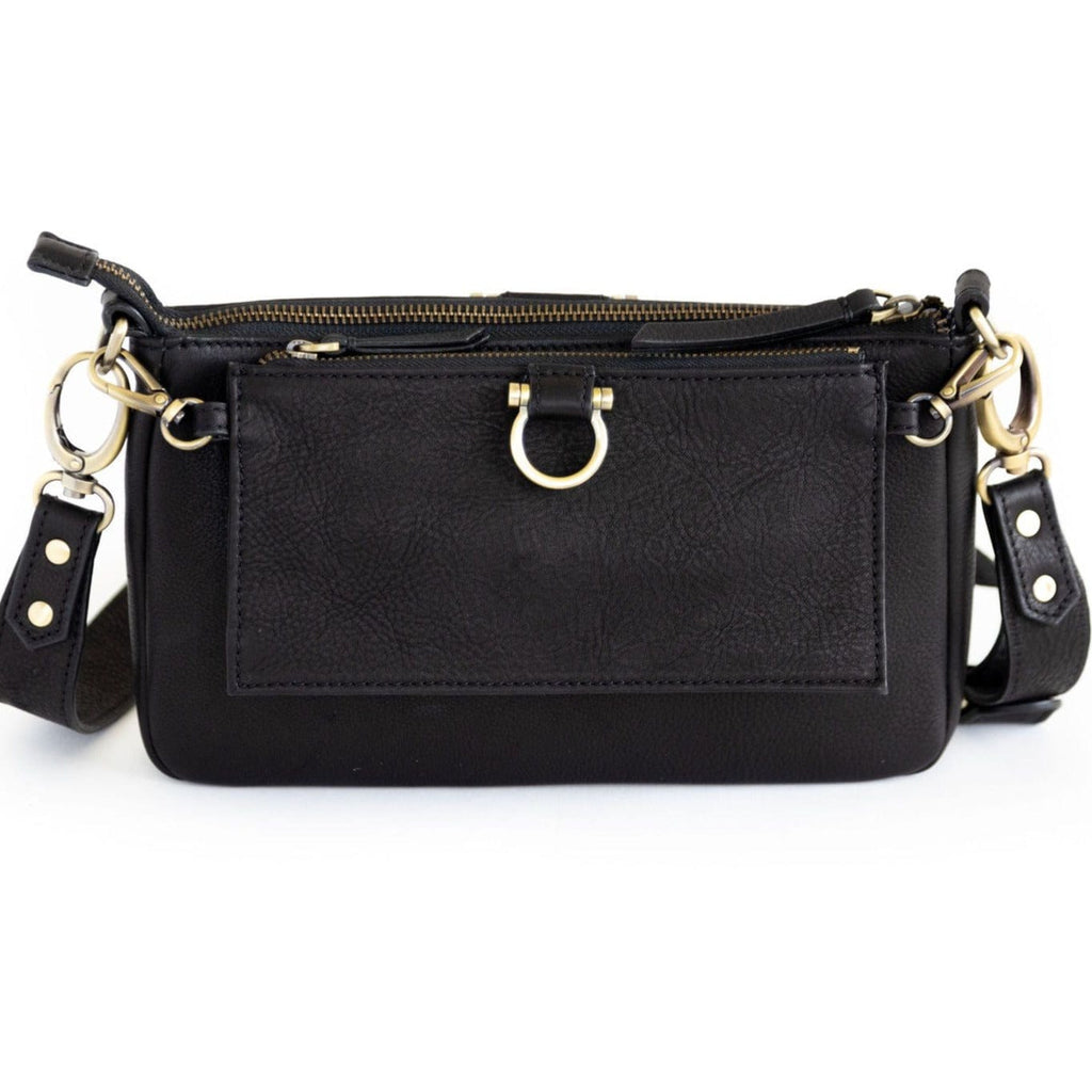 AE Crossbody Wristlet Wallet - Black Raw Leather | Sapahn.