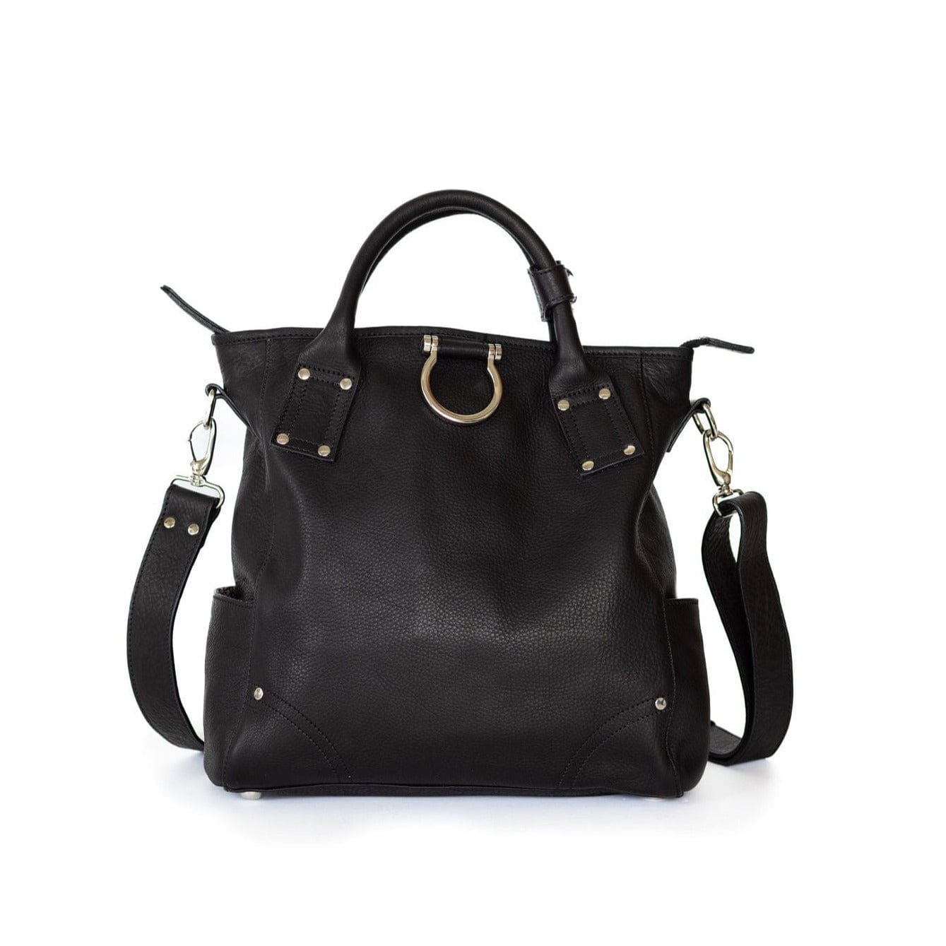 Chloe Convertible Backpack and Crossbody Bag - Silver Black Raw Leather | Sapahn.