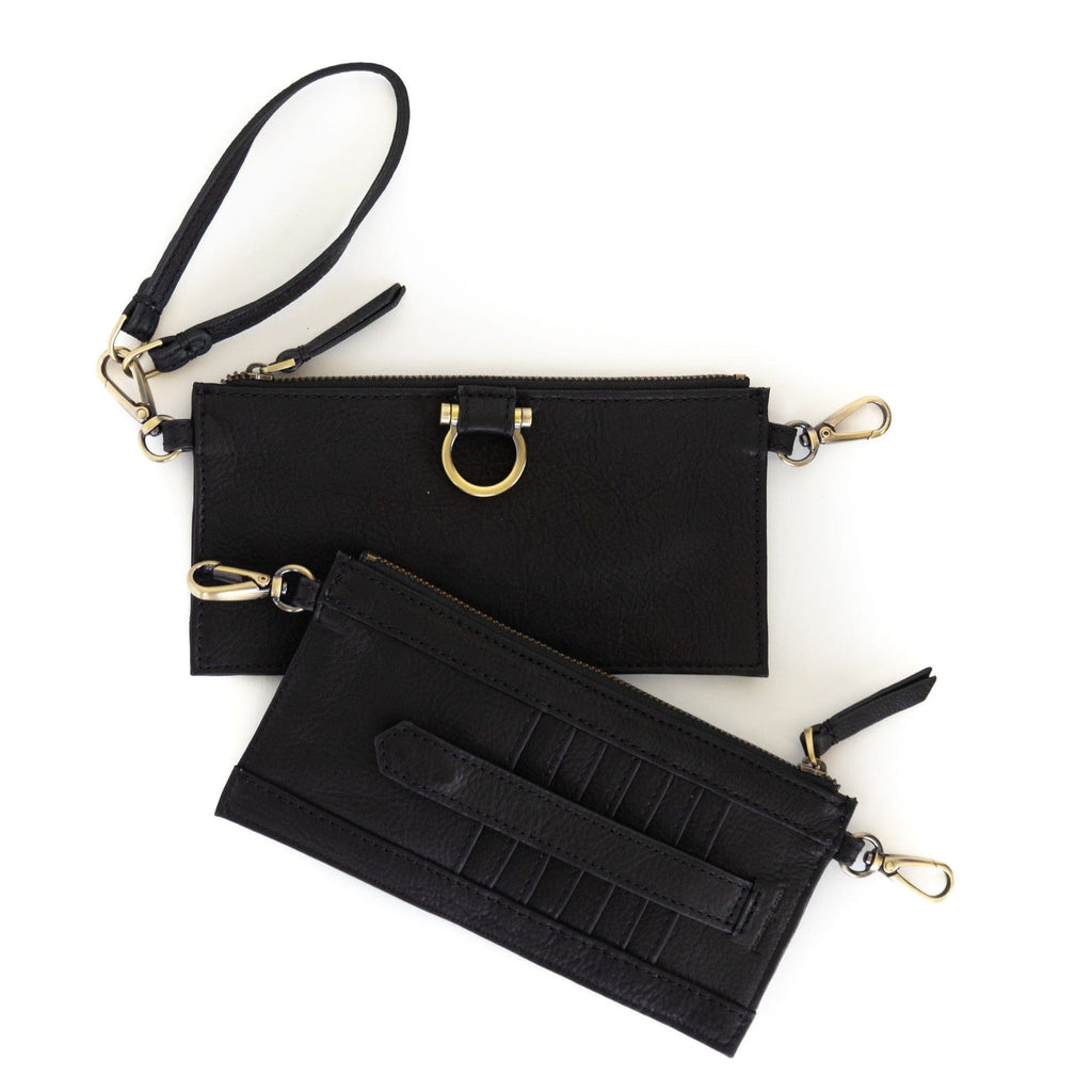 Evelyn Wristlet Wallet - Black Raw Leather | Sapahn.