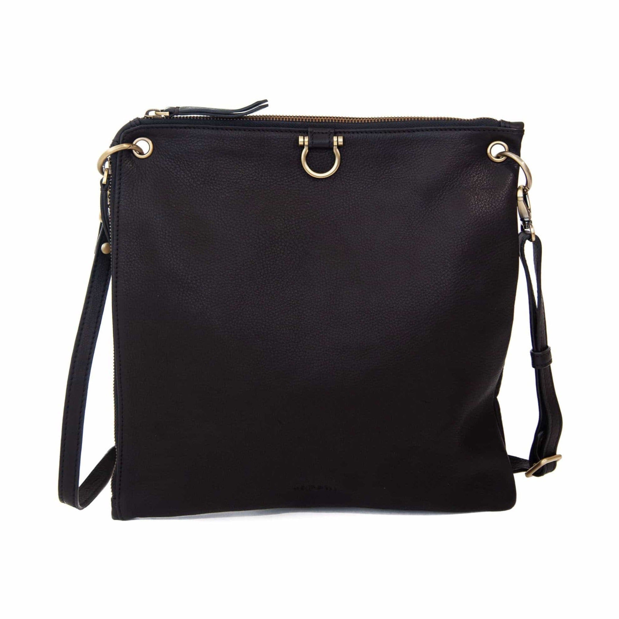 The Rin crossbody bag in black raw leather has Omega brass hardware.