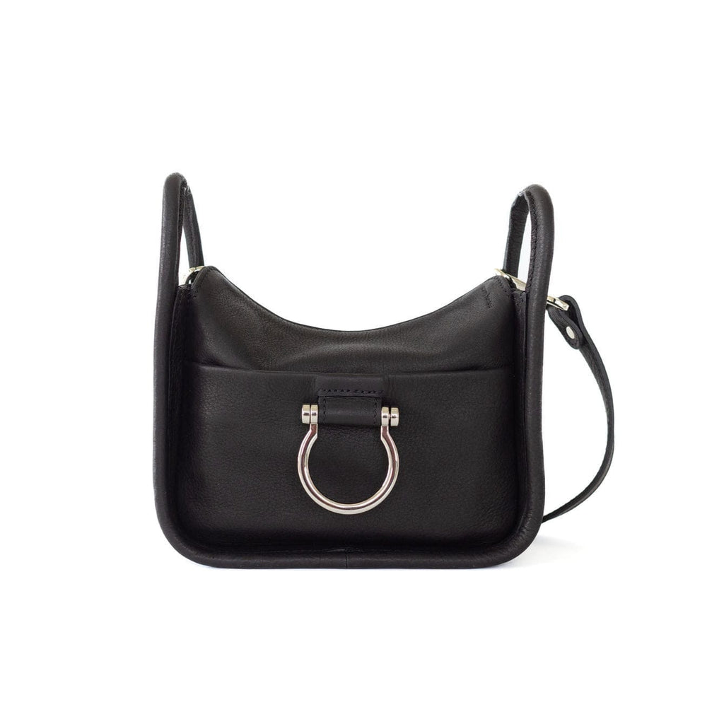 Frida Mini Shoulder Bag - Silver Black Raw Leather | Sapahn.