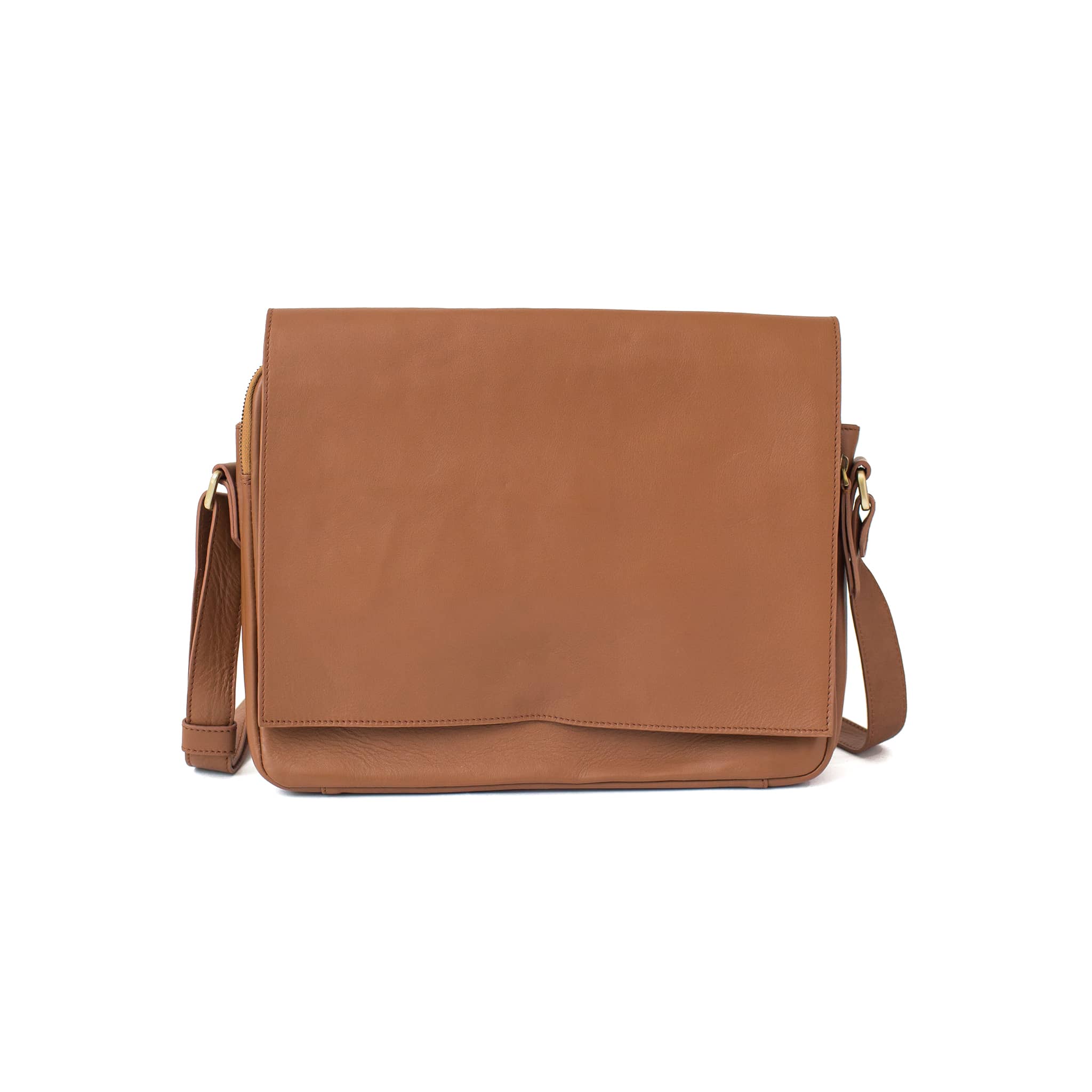 Ford messenger tan leather unisex bag in classic cognac brown oil Leather has a minimal style.